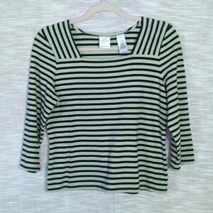 Emma James Medium Petite Striped Blouse 3/4 Sleeves Nautical Square Neckline